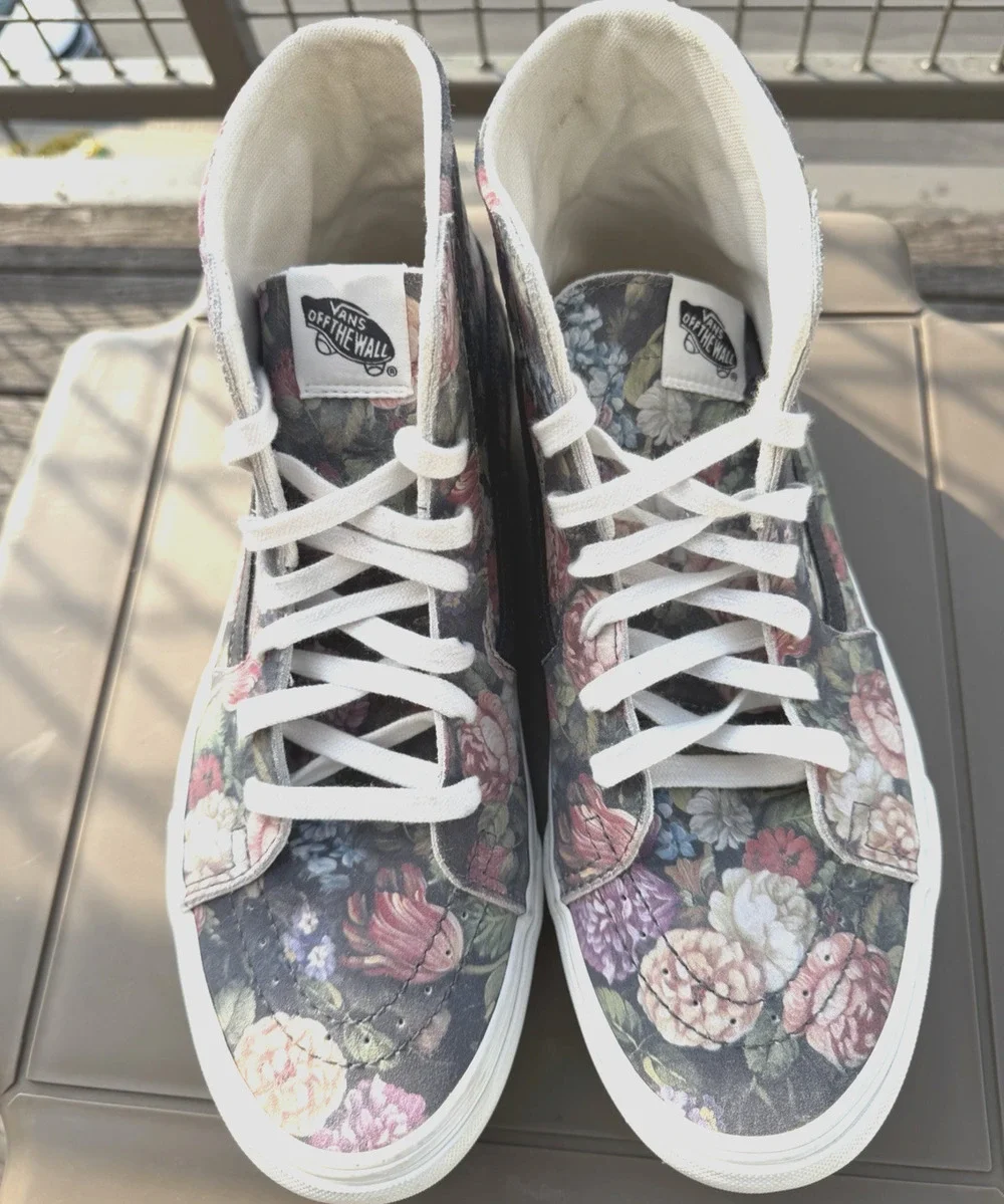 Vans Sk8-Hi Off the wall Floral Suede Canvas Sneaker Grey multicolor W-11 M-9.5